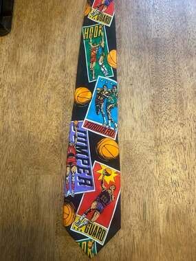 Addiction 100% Silk Handmade Basketball Motif Comic Style Vintage Neck Tie